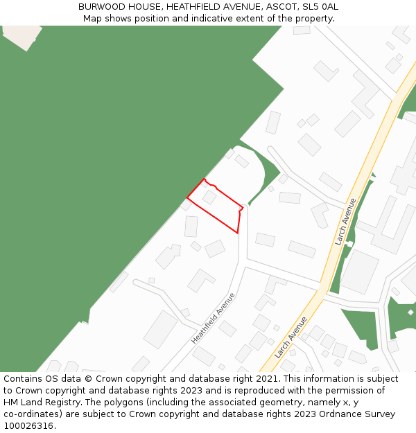 BURWOOD HOUSE, HEATHFIELD AVENUE, ASCOT, SL5 0AL: Location map and indicative extent of plot
