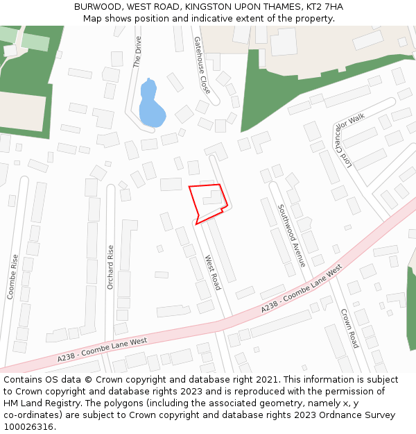 BURWOOD, WEST ROAD, KINGSTON UPON THAMES, KT2 7HA: Location map and indicative extent of plot