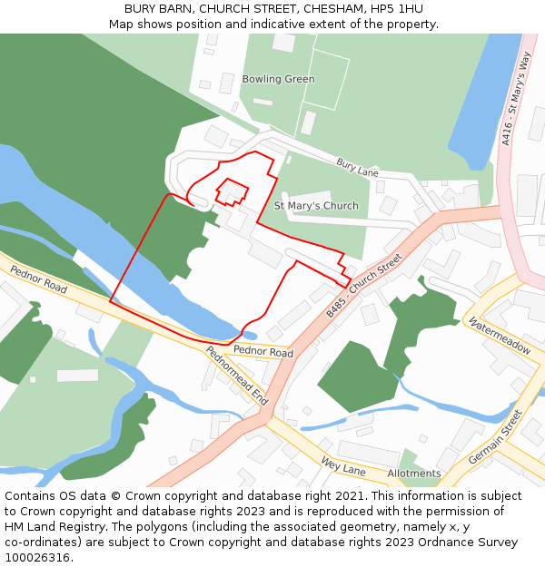 BURY BARN, CHURCH STREET, CHESHAM, HP5 1HU: Location map and indicative extent of plot