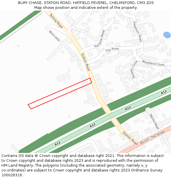 BURY CHASE, STATION ROAD, HATFIELD PEVEREL, CHELMSFORD, CM3 2DS: Location map and indicative extent of plot