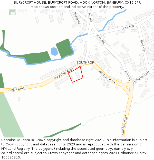 BURYCROFT HOUSE, BURYCROFT ROAD, HOOK NORTON, BANBURY, OX15 5PR: Location map and indicative extent of plot