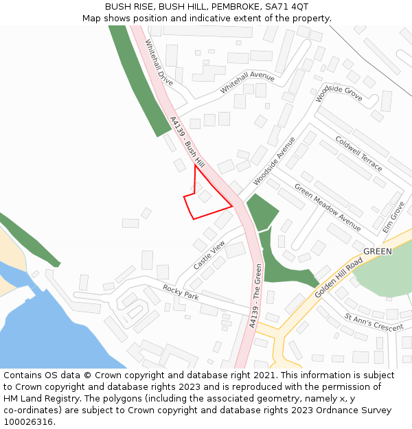 BUSH RISE, BUSH HILL, PEMBROKE, SA71 4QT: Location map and indicative extent of plot