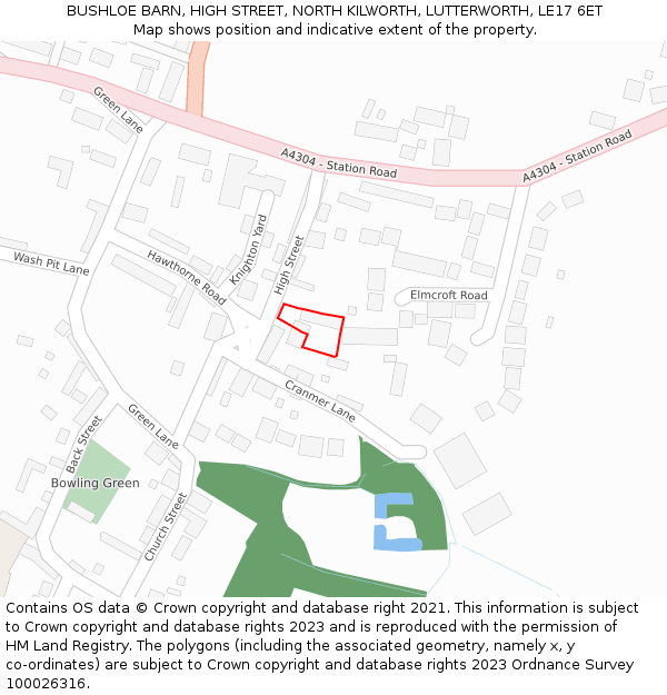 BUSHLOE BARN, HIGH STREET, NORTH KILWORTH, LUTTERWORTH, LE17 6ET: Location map and indicative extent of plot