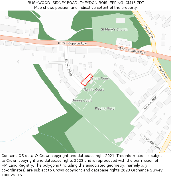 BUSHWOOD, SIDNEY ROAD, THEYDON BOIS, EPPING, CM16 7DT: Location map and indicative extent of plot