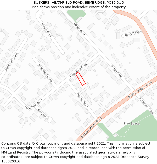 BUSKERS, HEATHFIELD ROAD, BEMBRIDGE, PO35 5UQ: Location map and indicative extent of plot