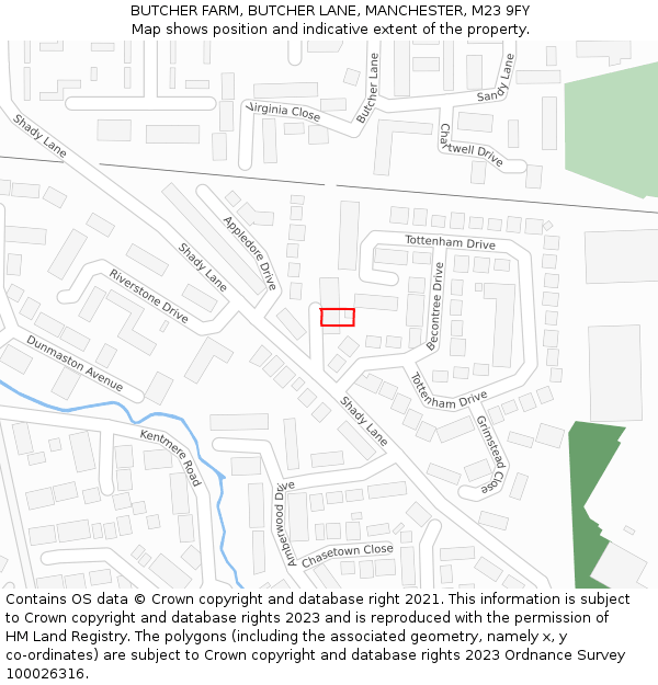 BUTCHER FARM, BUTCHER LANE, MANCHESTER, M23 9FY: Location map and indicative extent of plot