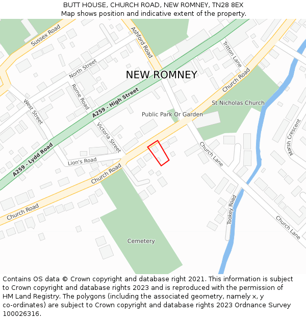 BUTT HOUSE, CHURCH ROAD, NEW ROMNEY, TN28 8EX: Location map and indicative extent of plot