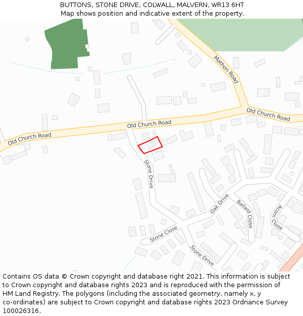 BUTTONS, STONE DRIVE, COLWALL, MALVERN, WR13 6HT: Location map and indicative extent of plot