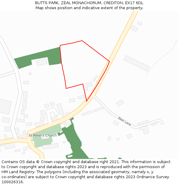 BUTTS PARK, ZEAL MONACHORUM, CREDITON, EX17 6DL: Location map and indicative extent of plot