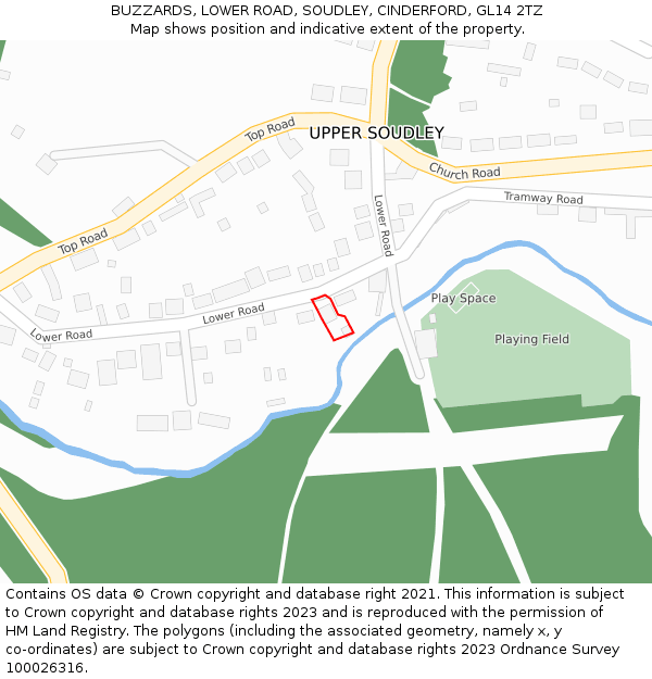 BUZZARDS, LOWER ROAD, SOUDLEY, CINDERFORD, GL14 2TZ: Location map and indicative extent of plot