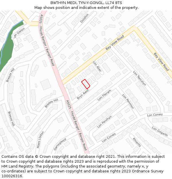 BWTHYN MEDI, TYN-Y-GONGL, LL74 8TS: Location map and indicative extent of plot