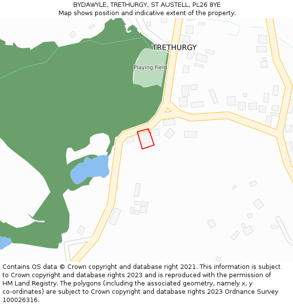 BYDAWYLE, TRETHURGY, ST AUSTELL, PL26 8YE: Location map and indicative extent of plot