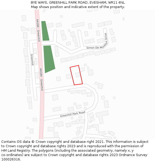 BYE WAYS, GREENHILL PARK ROAD, EVESHAM, WR11 4NL: Location map and indicative extent of plot