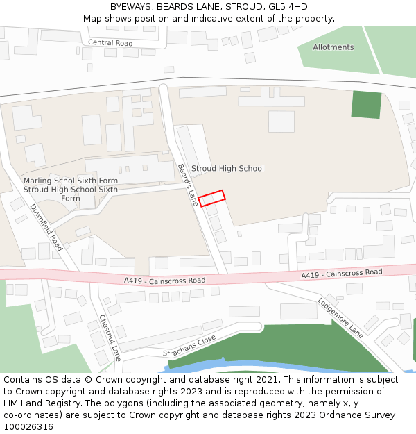 BYEWAYS, BEARDS LANE, STROUD, GL5 4HD: Location map and indicative extent of plot