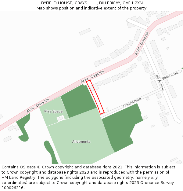 BYFIELD HOUSE, CRAYS HILL, BILLERICAY, CM11 2XN: Location map and indicative extent of plot