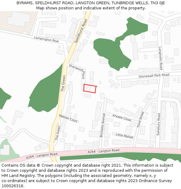 BYRAMS, SPELDHURST ROAD, LANGTON GREEN, TUNBRIDGE WELLS, TN3 0JE: Location map and indicative extent of plot