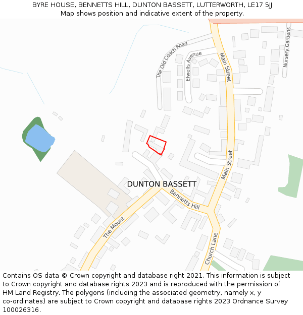 BYRE HOUSE, BENNETTS HILL, DUNTON BASSETT, LUTTERWORTH, LE17 5JJ: Location map and indicative extent of plot