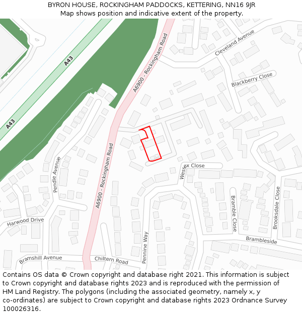 BYRON HOUSE, ROCKINGHAM PADDOCKS, KETTERING, NN16 9JR: Location map and indicative extent of plot