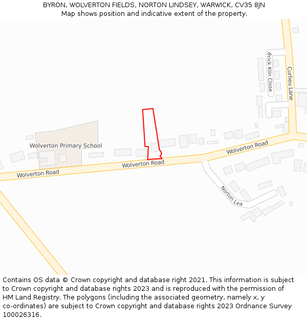 BYRON, WOLVERTON FIELDS, NORTON LINDSEY, WARWICK, CV35 8JN: Location map and indicative extent of plot