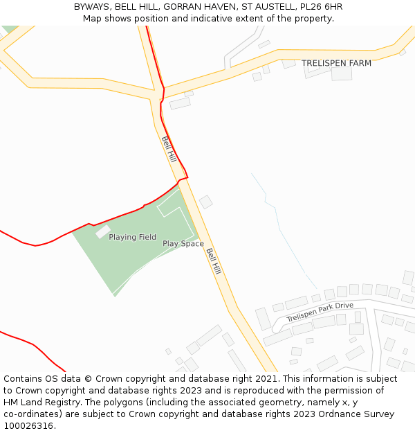 BYWAYS, BELL HILL, GORRAN HAVEN, ST AUSTELL, PL26 6HR: Location map and indicative extent of plot