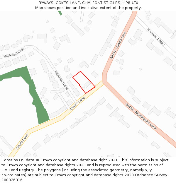 BYWAYS, COKES LANE, CHALFONT ST GILES, HP8 4TX: Location map and indicative extent of plot