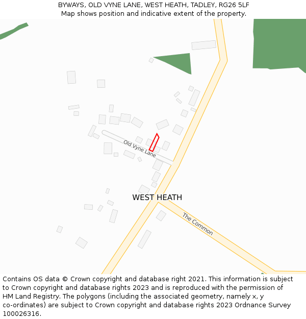 BYWAYS, OLD VYNE LANE, WEST HEATH, TADLEY, RG26 5LF: Location map and indicative extent of plot