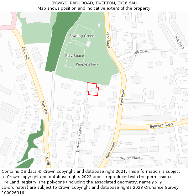 BYWAYS, PARK ROAD, TIVERTON, EX16 6AU: Location map and indicative extent of plot