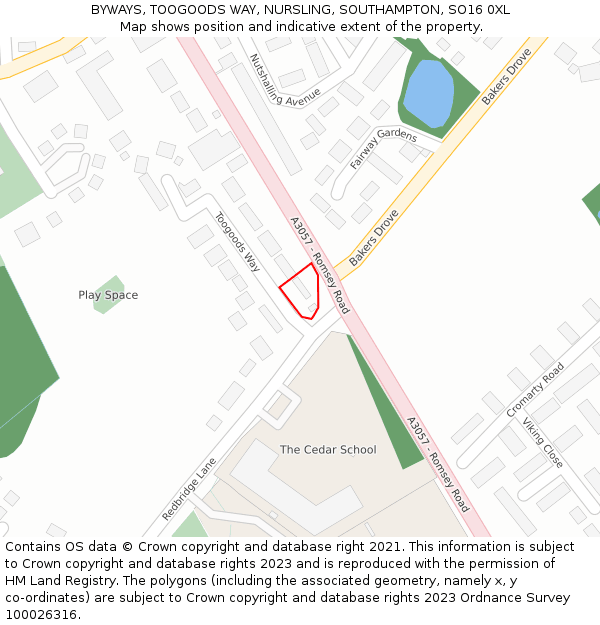 BYWAYS, TOOGOODS WAY, NURSLING, SOUTHAMPTON, SO16 0XL: Location map and indicative extent of plot