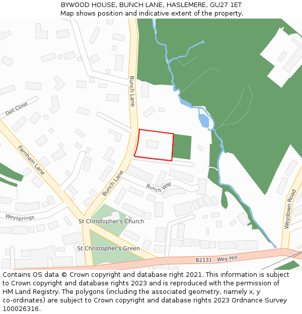 BYWOOD HOUSE, BUNCH LANE, HASLEMERE, GU27 1ET: Location map and indicative extent of plot