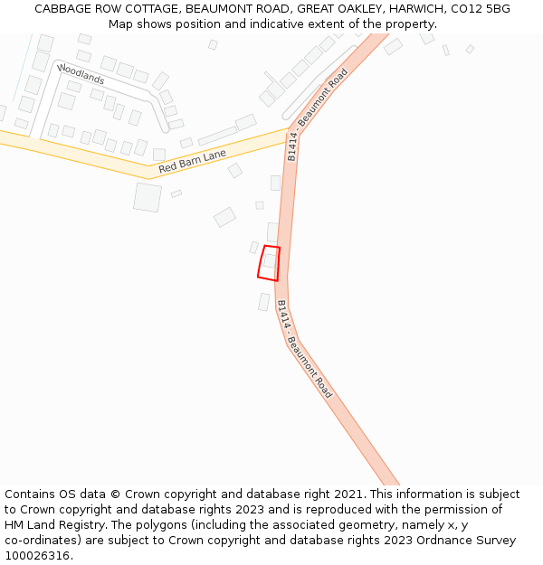 CABBAGE ROW COTTAGE, BEAUMONT ROAD, GREAT OAKLEY, HARWICH, CO12 5BG: Location map and indicative extent of plot