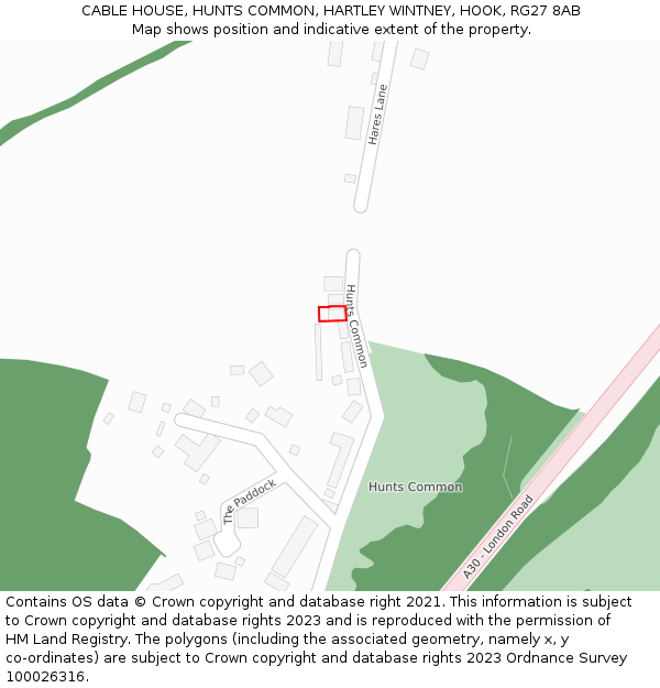 CABLE HOUSE, HUNTS COMMON, HARTLEY WINTNEY, HOOK, RG27 8AB: Location map and indicative extent of plot