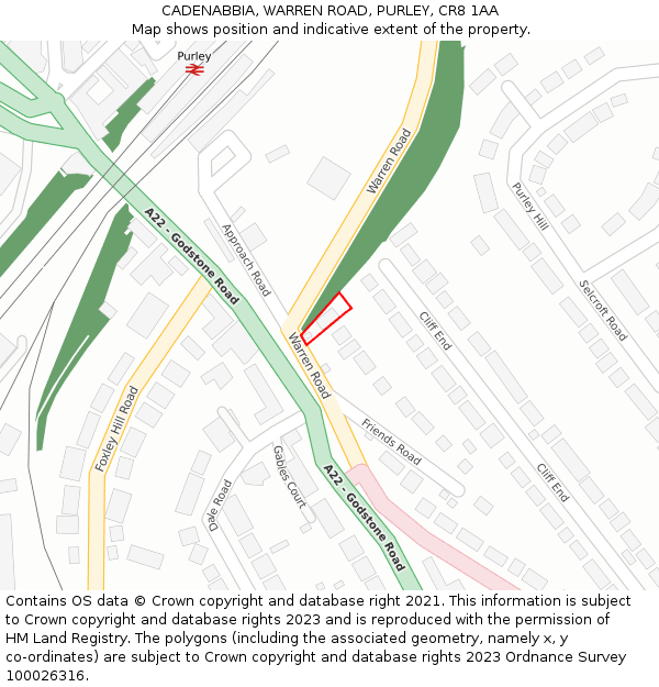 CADENABBIA, WARREN ROAD, PURLEY, CR8 1AA: Location map and indicative extent of plot