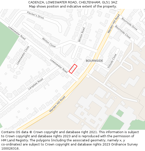 CADENZA, LOWESWATER ROAD, CHELTENHAM, GL51 3AZ: Location map and indicative extent of plot