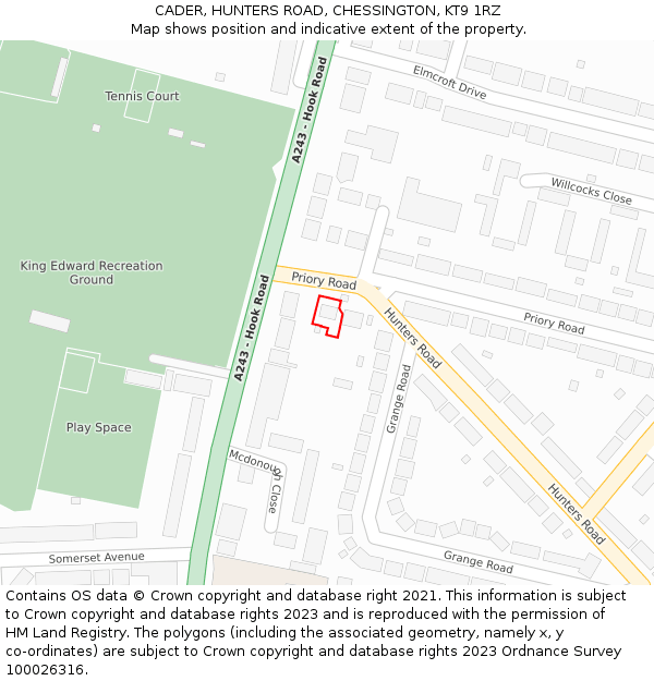 CADER, HUNTERS ROAD, CHESSINGTON, KT9 1RZ: Location map and indicative extent of plot
