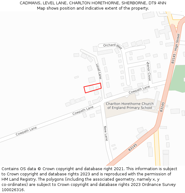 CADMANS, LEVEL LANE, CHARLTON HORETHORNE, SHERBORNE, DT9 4NN: Location map and indicative extent of plot