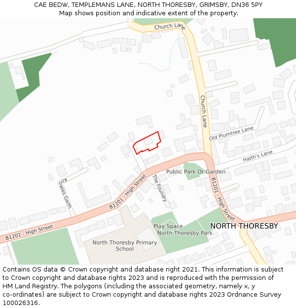 CAE BEDW, TEMPLEMANS LANE, NORTH THORESBY, GRIMSBY, DN36 5PY: Location map and indicative extent of plot