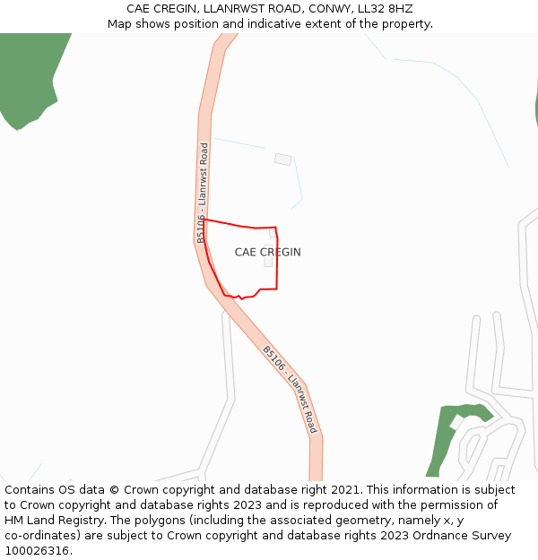 CAE CREGIN, LLANRWST ROAD, CONWY, LL32 8HZ: Location map and indicative extent of plot