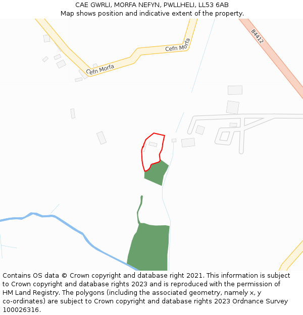 CAE GWRLI, MORFA NEFYN, PWLLHELI, LL53 6AB: Location map and indicative extent of plot