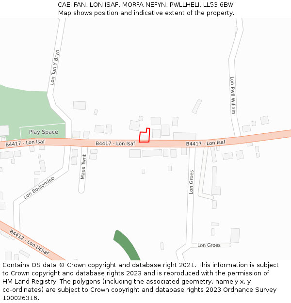 CAE IFAN, LON ISAF, MORFA NEFYN, PWLLHELI, LL53 6BW: Location map and indicative extent of plot