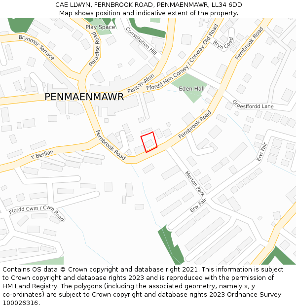 CAE LLWYN, FERNBROOK ROAD, PENMAENMAWR, LL34 6DD: Location map and indicative extent of plot