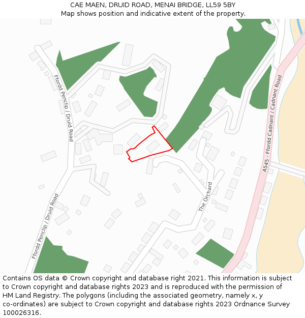 CAE MAEN, DRUID ROAD, MENAI BRIDGE, LL59 5BY: Location map and indicative extent of plot