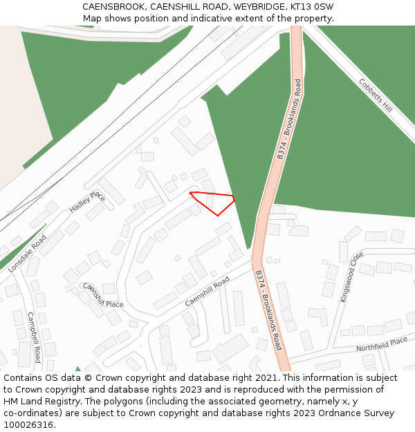 CAENSBROOK, CAENSHILL ROAD, WEYBRIDGE, KT13 0SW: Location map and indicative extent of plot