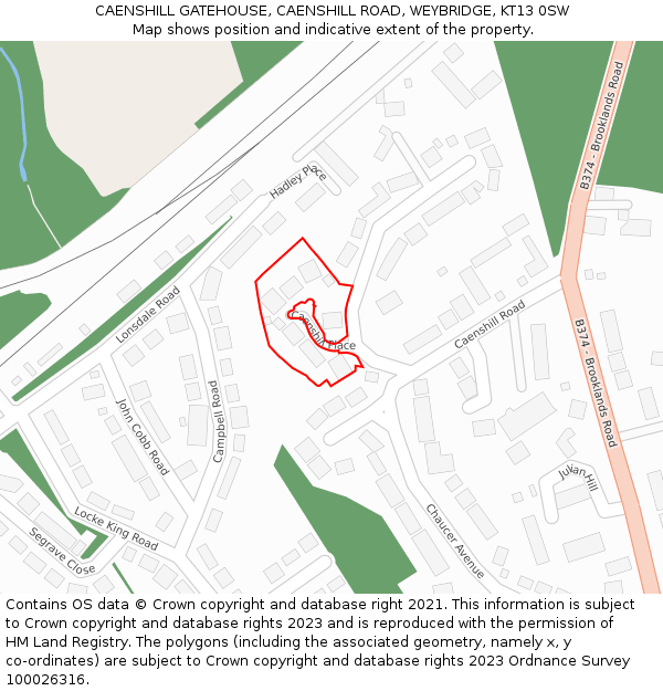 CAENSHILL GATEHOUSE, CAENSHILL ROAD, WEYBRIDGE, KT13 0SW: Location map and indicative extent of plot