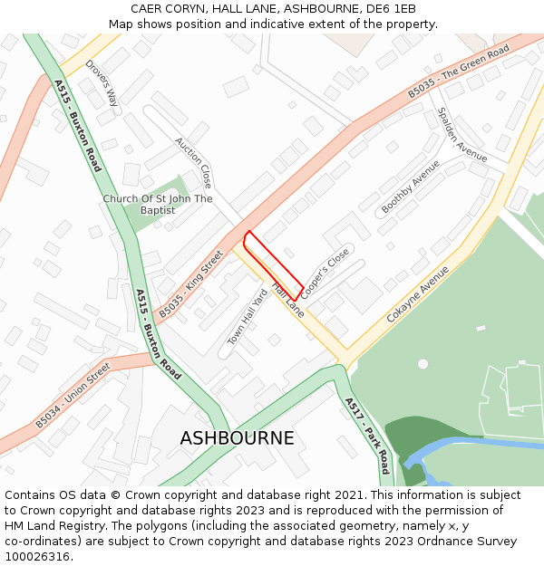 CAER CORYN, HALL LANE, ASHBOURNE, DE6 1EB: Location map and indicative extent of plot