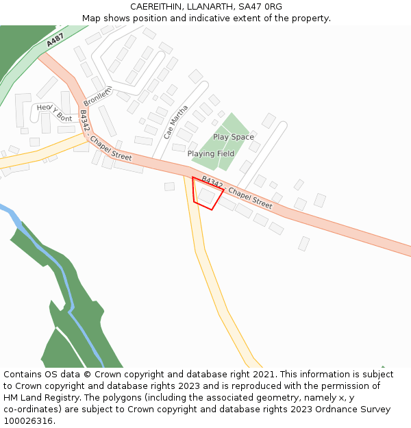 CAEREITHIN, LLANARTH, SA47 0RG: Location map and indicative extent of plot