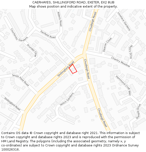 CAERHAYES, SHILLINGFORD ROAD, EXETER, EX2 8UB: Location map and indicative extent of plot