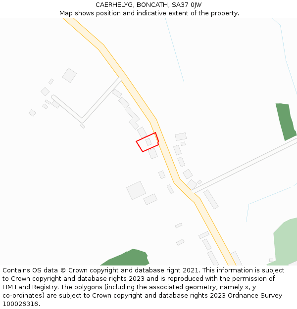 CAERHELYG, BONCATH, SA37 0JW: Location map and indicative extent of plot