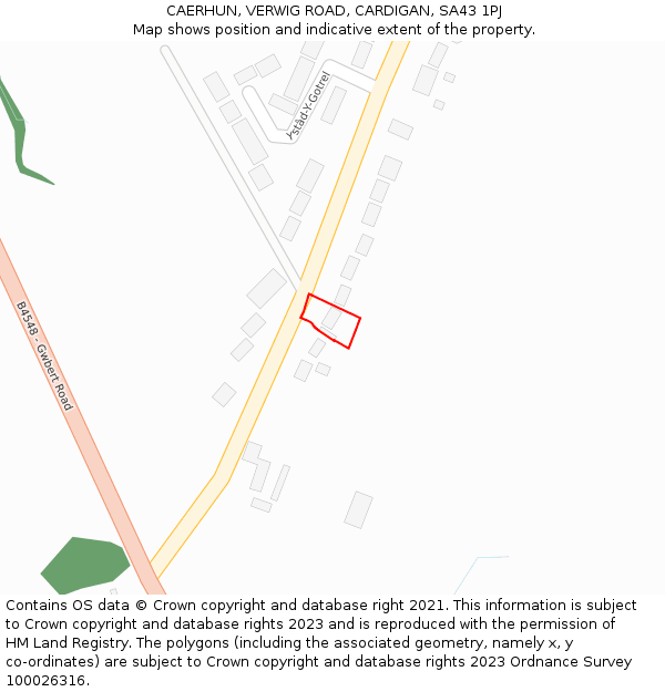CAERHUN, VERWIG ROAD, CARDIGAN, SA43 1PJ: Location map and indicative extent of plot
