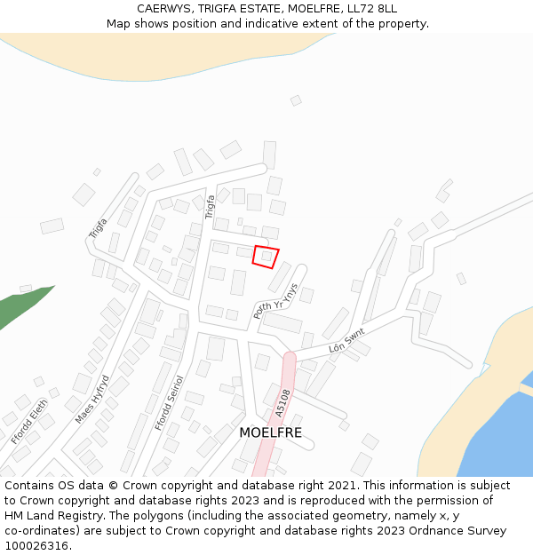 CAERWYS, TRIGFA ESTATE, MOELFRE, LL72 8LL: Location map and indicative extent of plot