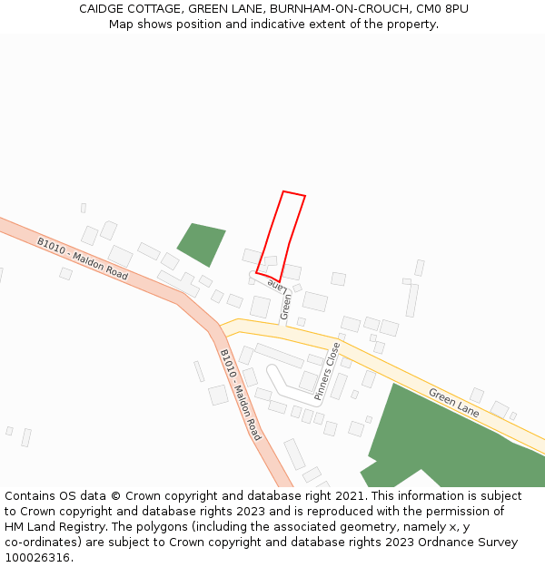 CAIDGE COTTAGE, GREEN LANE, BURNHAM-ON-CROUCH, CM0 8PU: Location map and indicative extent of plot